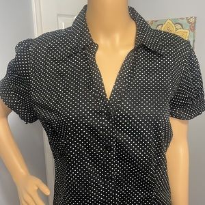 Apt. 9 Black and White Polka Dot Button Down Shirt NWOT